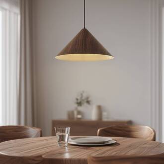 hanglamp Clarine, walnoot, Ø 50 cm, metaal Donker hout