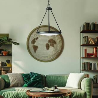 Hanglamp Collier, zwart, Ø 54,3 cm, staal, glas, E14 zwart, wit