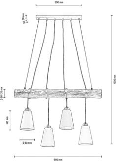 Hanglamp Como, 4-lamps, walnoot noten, wit, grijs, bruin, zwart