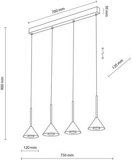 Hanglamp Cono Mini, 4-lamps, zwart, E27