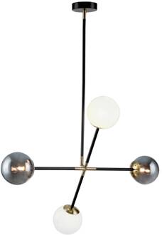 Hanglamp Cross, 4-lamps zwart, chroom gespiegeld, wit, goud