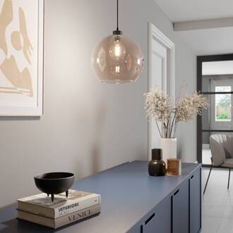 Hanglamp Cubus, amber, glas, Ø 30 cm, E27 zwart, barnsteen