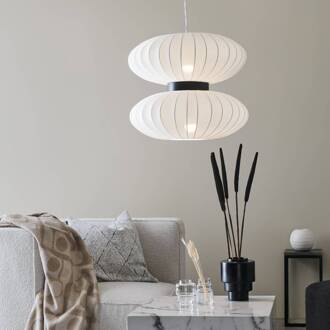 Hanglamp Daburu met stoffen kap wit, zwart