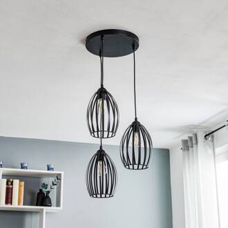 Hanglamp Dali in zwart, 3-lamps rond
