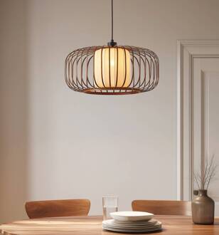 hanglamp Davella, Ø 50 cm, bamboe, textiel Hout donker, beige