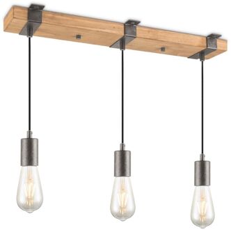 hanglamp Denton 3L - Mat staal - hout / burned metal