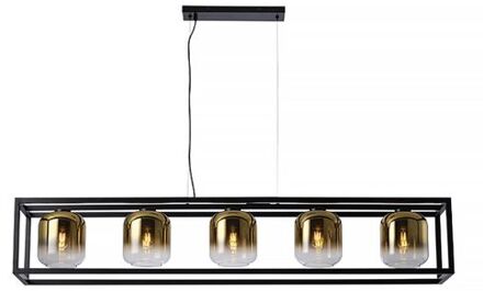 Hanglamp Dentro 5 lichts L 160 cm goud glas zwart