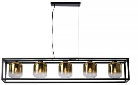 Hanglamp Dentro 5 lichts L 160 cm goud glas zwart