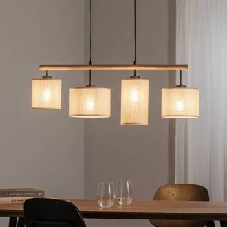 Hanglamp Deva Nature, 4-lamps, textiel beige, licht hout, zwart