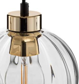 Hanglamp Devi, transparant 3-lamps rondel zwart, goud, transparant