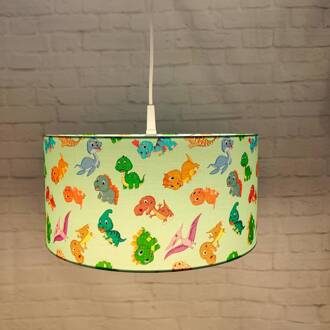 Hanglamp Dinos met stoffen kap groen, wit, bont