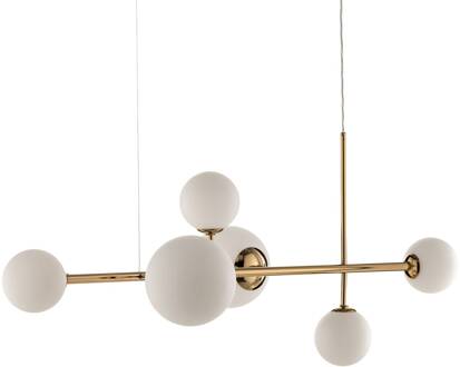 Hanglamp Dione, 6-lamps, goud goud, opaalwit