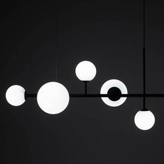 hanglamp Dione, 6-lamps, zwart zwart, opaalwit