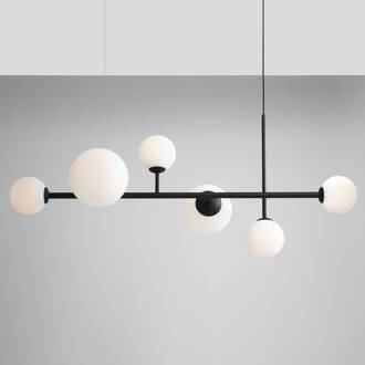 hanglamp Dione, 6-lamps, zwart zwart, opaalwit
