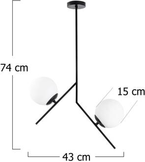 Hanglamp Dolunay 144-AV zwart twee glazen kappen zwart, opaalwit
