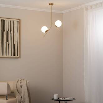 Hanglamp Dolunay, 43 cm lang, 2-lamps, goudkleurig, E27 goud, opaalwit