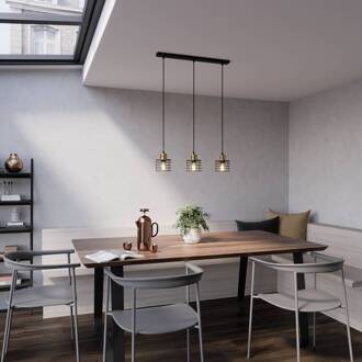 Hanglamp Edison in zwart/koper, 3-lamps. lang zwart, koper