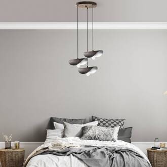 Hanglamp Eger, 3-lamps, zwart, metaal, Ø 50 cm zwart, wit, bruin