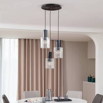 hanglamp Eirian, Ø 40 cm, 3-lamps, zwart, glas helder, zwart