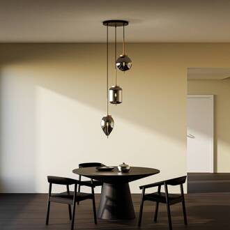 hanglamp Elani, 3-lamps, Ø 36 cm, glas zwart, goud