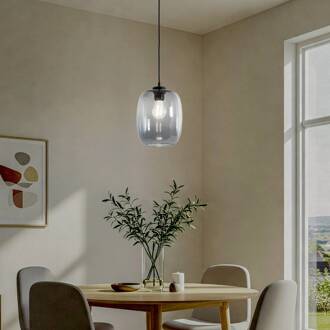 Hanglamp Elio, glas, grafiet, 1-lamp grafiet grijs-transparant, zwart