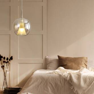 Hanglamp Elsa, 1-lamp, Ø 25 cm, glas, brons brons-transparant, goud