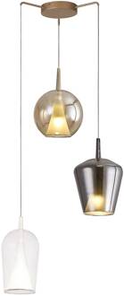Hanglamp Elsa, glas, 3-lamps, helder, brons, chroom