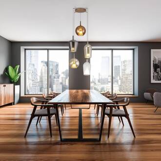 Hanglamp Elsa, glas, 5-lamps, brons, helder, chroom, koper