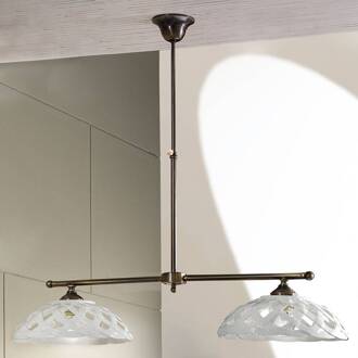 Hanglamp Emanuel keramiek 2-lamps antiek-messing, wit