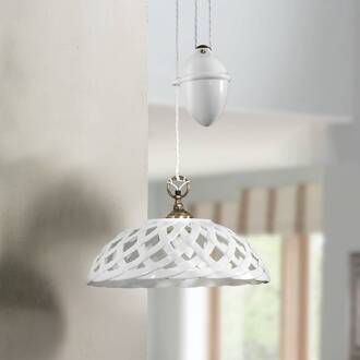 Hanglamp Emanuel keramiek in hoogte verstelbaar antiek-messing, wit