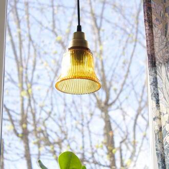 hanglamp Emmi, amber/messing, glas, stekker, E27 amber, messing