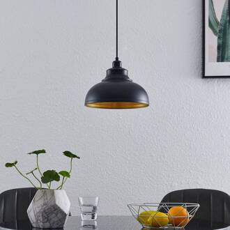 hanglamp Emna, 1-lamp, zwart/goud, metaal, Ø29cm zwart, goud