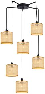 Hanglamp Erica, 6-lamps hout licht, beige, zwart