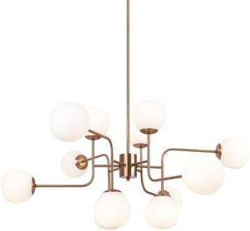 hanglamp Erich, messing rosé, glas/metaal 12-lamps. koperen rosé, wit