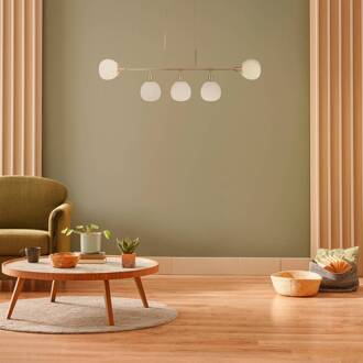 hanglamp Erich, messing rosé, glas/metaal, 5-lamps. koperen rosé, wit