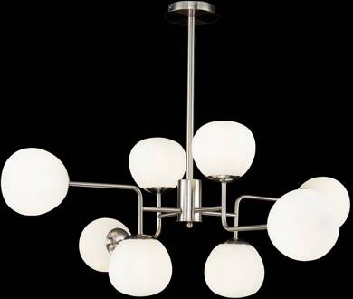 hanglamp Erich, nikkelkleurig, glas/metaal, 8-lamps. nikkel, wit