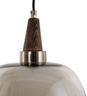 Hanglamp Ermo, messingkleurig, Ø 25 cm, glas, ijzer helder, wit opaal, zwart, donker hout, messing