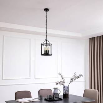 hanglamp Eryk, Ø 23 cm, zwart, glas, 3-lamps zwart, transparant