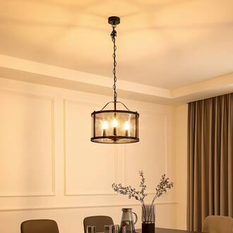 hanglamp Eryk, Ø 40 cm, zwart, glas, 3-lamps zwart, transparant