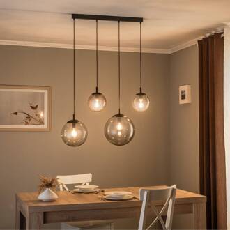Hanglamp Esme, glas, grafiet-transparant, 4-lamps, lineair grafiet grijs-transparant, zwart