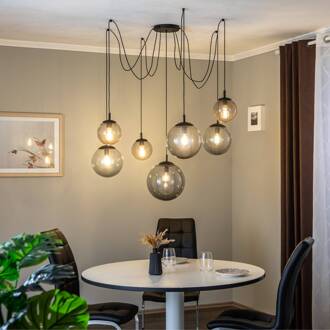 Hanglamp Esme, glas, grafiet-transparant, 7-lamps, decentraal grafiet grijs-transparant, zwart