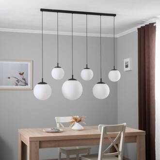 Hanglamp Esme, opaalglas, 6-lamps, lineair opaalwit, zwart