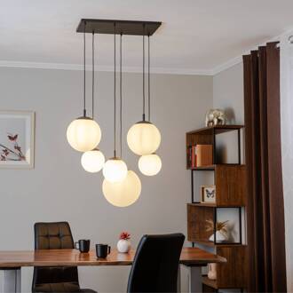 Hanglamp Esme, opaalglas, 6-lamps, rechthoekig opaalwit, zwart