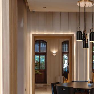 Hanglamp Esra, zwart, Ø 35 cm, metaal, 4-lamps zwart, goud antiek