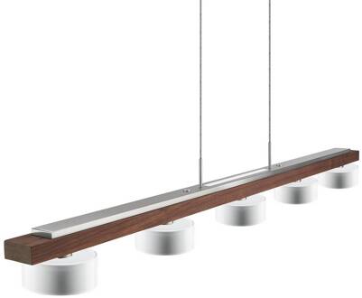 hanglamp Estelle, hout, 130 cm, geolied notenhout geolied notenhout, mat nikkel, opaalwit