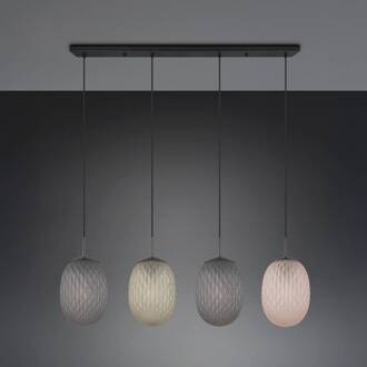 Hanglamp Facette, meerkleurig, lengte 117 cm, 4-lamps, glas meerkleurig mat, zwart