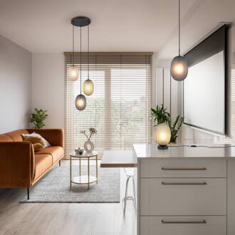 Hanglamp Facette, meerkleurig, Ø 43 cm, 3-lamps, glas meerkleurig mat, zwart