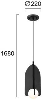 Hanglamp Fedora, Ø 22 cm, zwart, metaal/glas zwart, wit