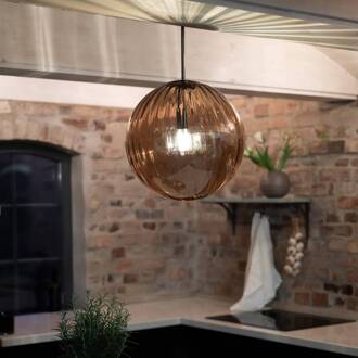 Hanglamp Fengari, stekker, barnsteen, glas, Ø 35 cm amber, zwart