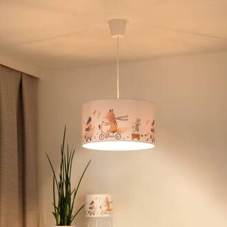 Hanglamp Ferdi Kids, textiel, wit, kleurrijk wit, bont